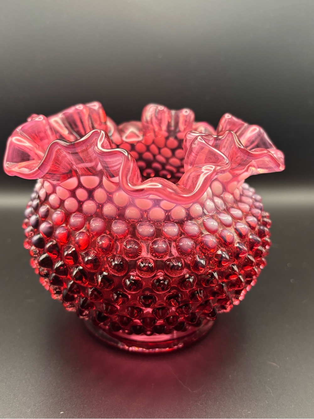 Venton Hobnail Ruffled Cranberry Glass Vase - Picture 5 of 16